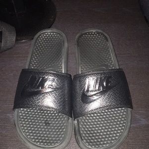 All black nike just do it sandals size 10